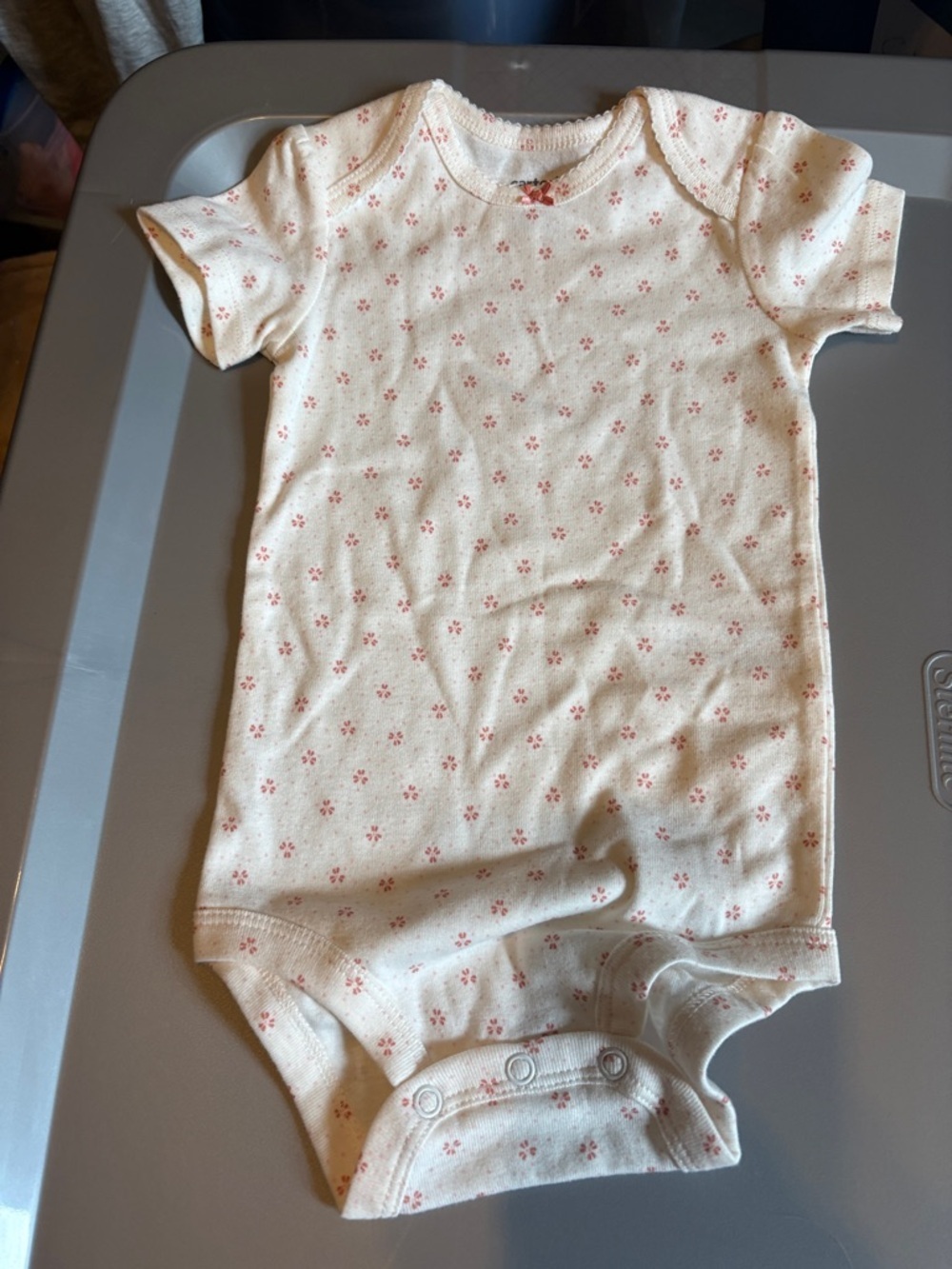 Carter's Cream Floral Short-Sleeve Bodysuit with Pink Print and pink pants - Picture 2 of 8